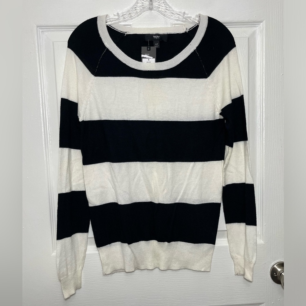 NWT MOSSIMO Black & White Striped Long Sleeve Crew Neck Sweater Top | size Small